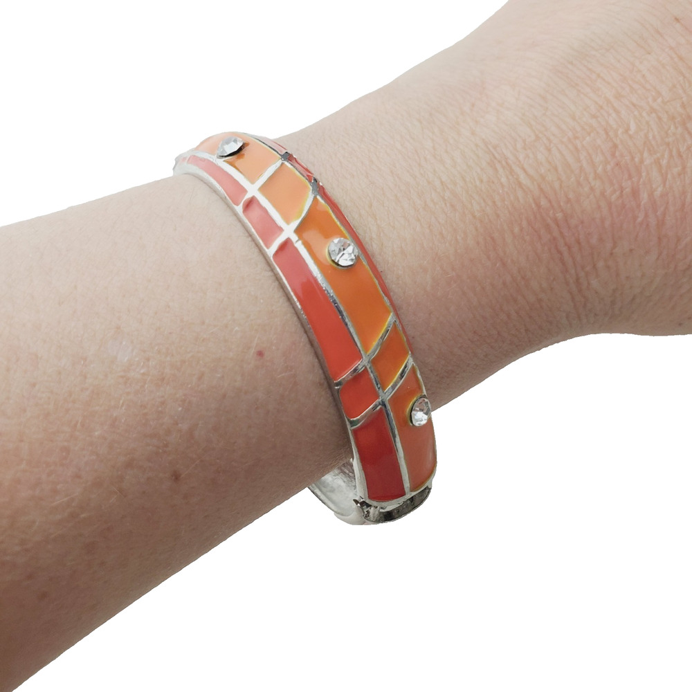 Vintage Claw Bracelet Colorful Orange & Silver w/ Diamond Studs Collectible MCM